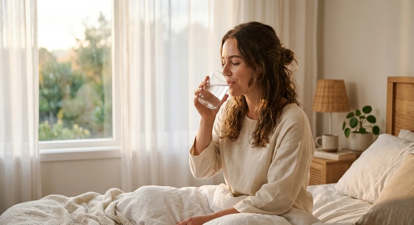 Person drinking water in the morning