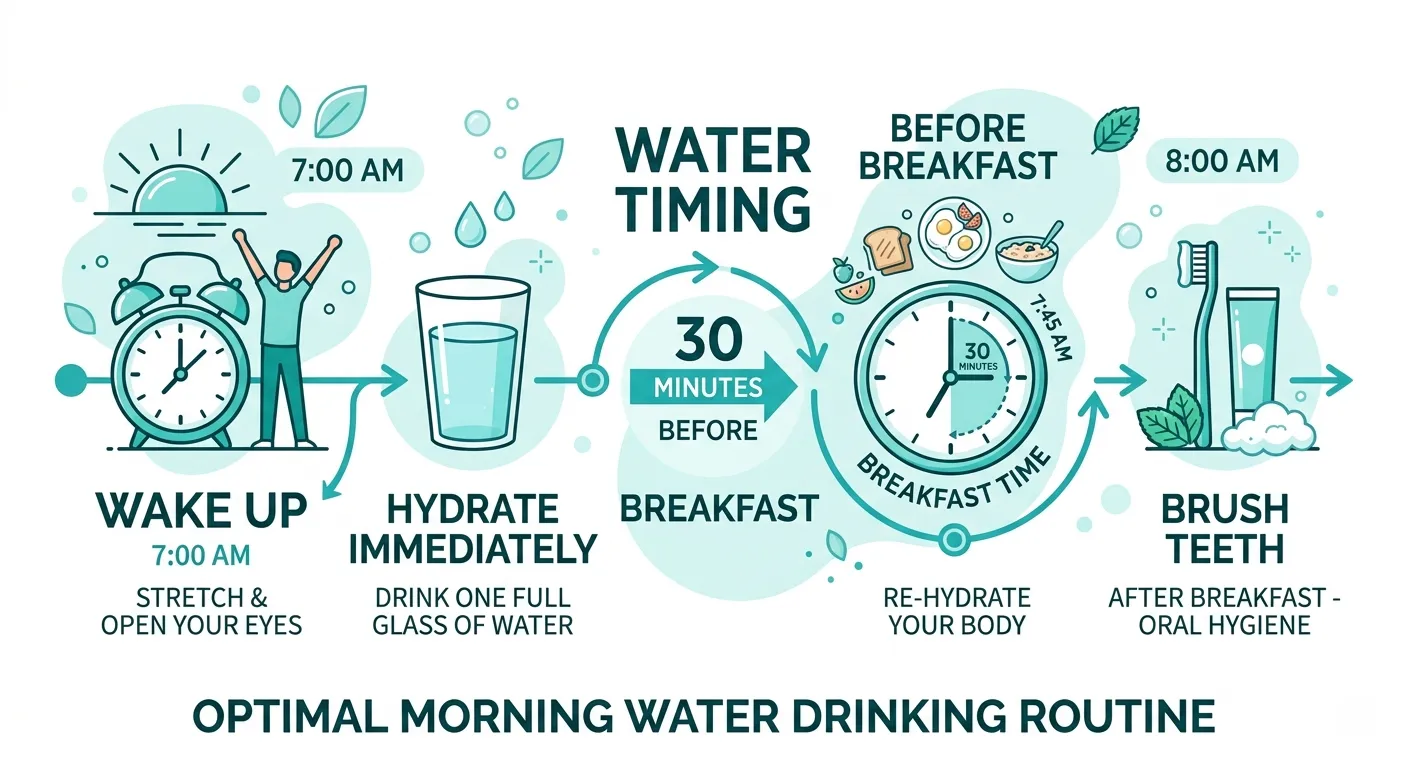 Morning water intake timeline infographic