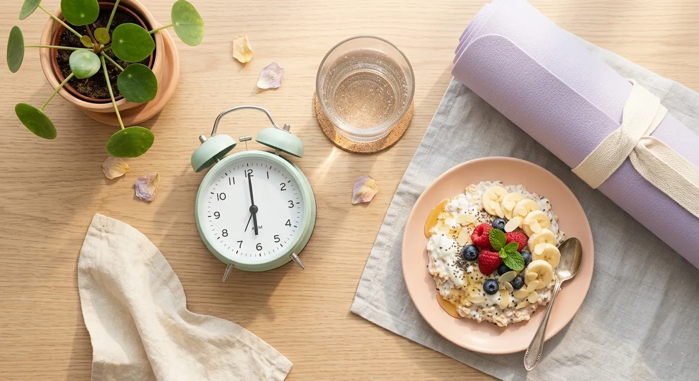 Morning health routine flat lay