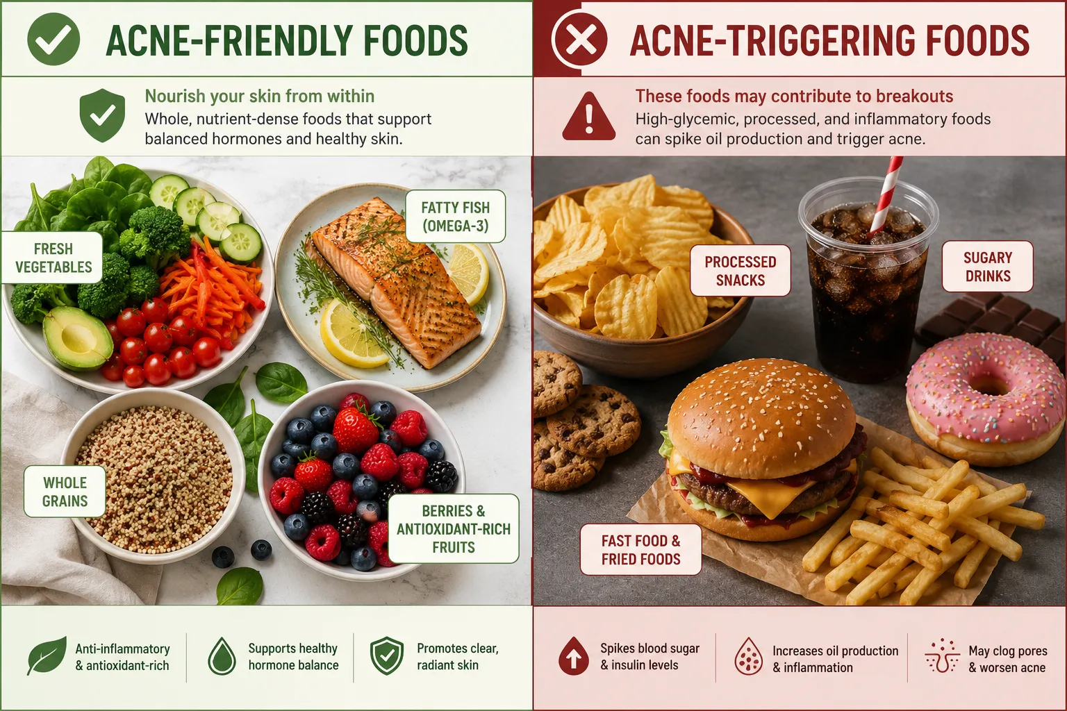 Foods that help and harm acne