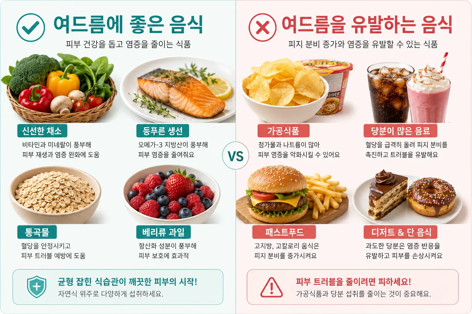여드름에 좋은 음식과 피해야 할 음식