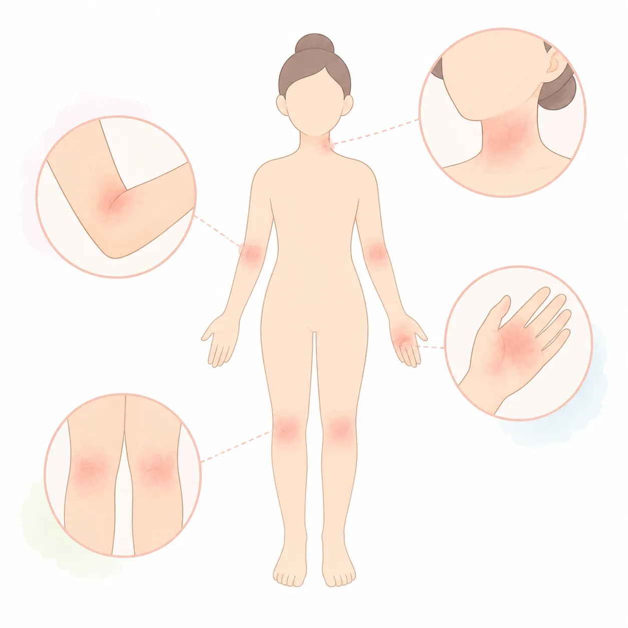 Infographic illustration showing common body areas affected by atopic dermatitis