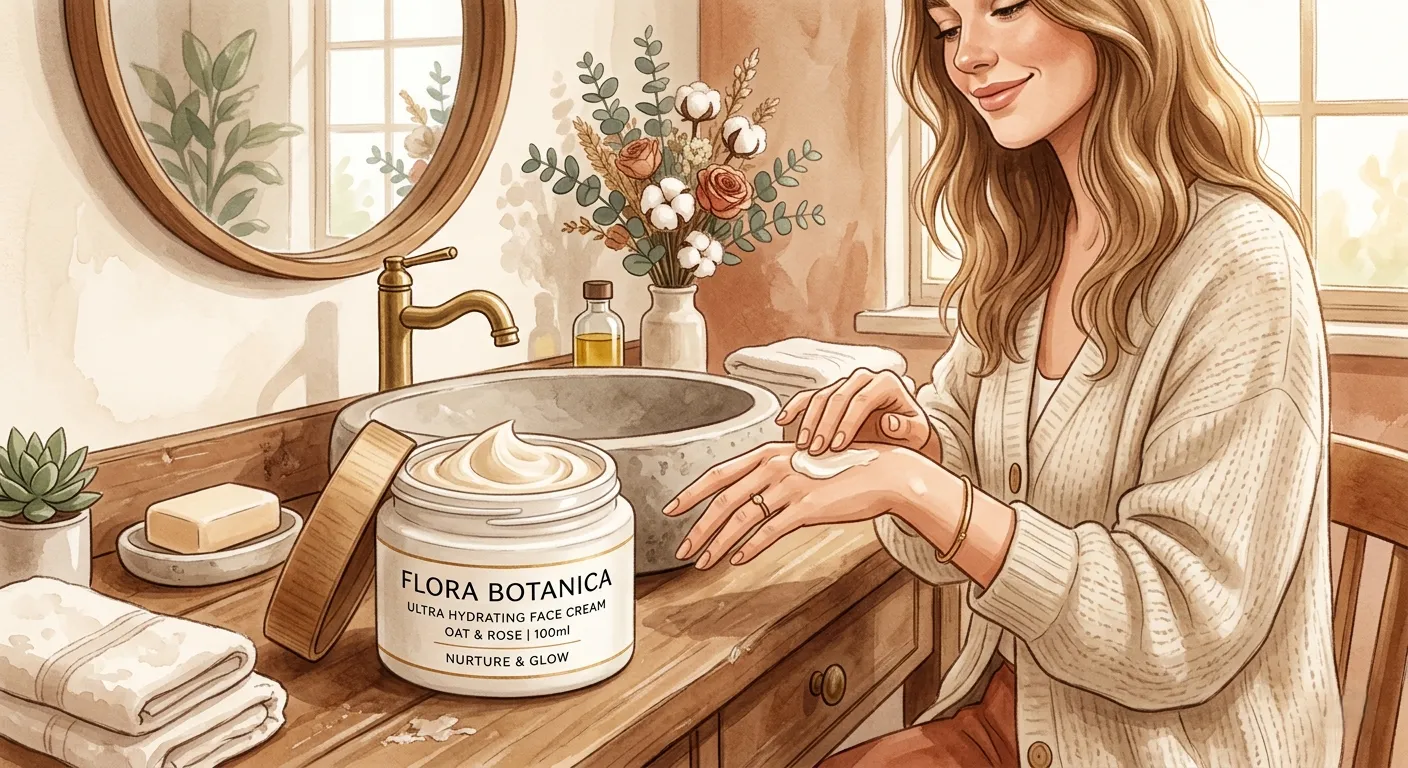 A hand about to apply ceramide-based moisturizer right after bathing