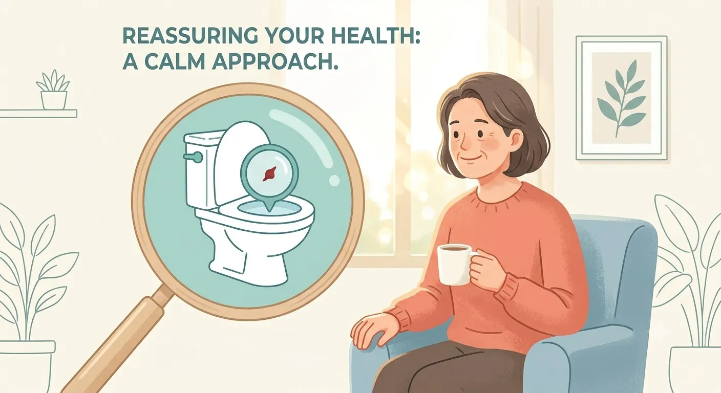 Calm, reassuring health illustration representing someone noticing blood in their stool and seeking information