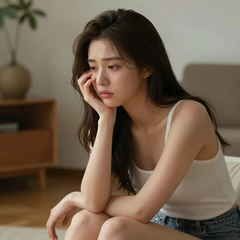 건강염려증을 겪는 사람이 컴퓨터 앞에서 걱정스러운 표정으로 증상을 검색하는 모습 — 건강불안과 질병불안장애의 개념을 시각화한 이미지