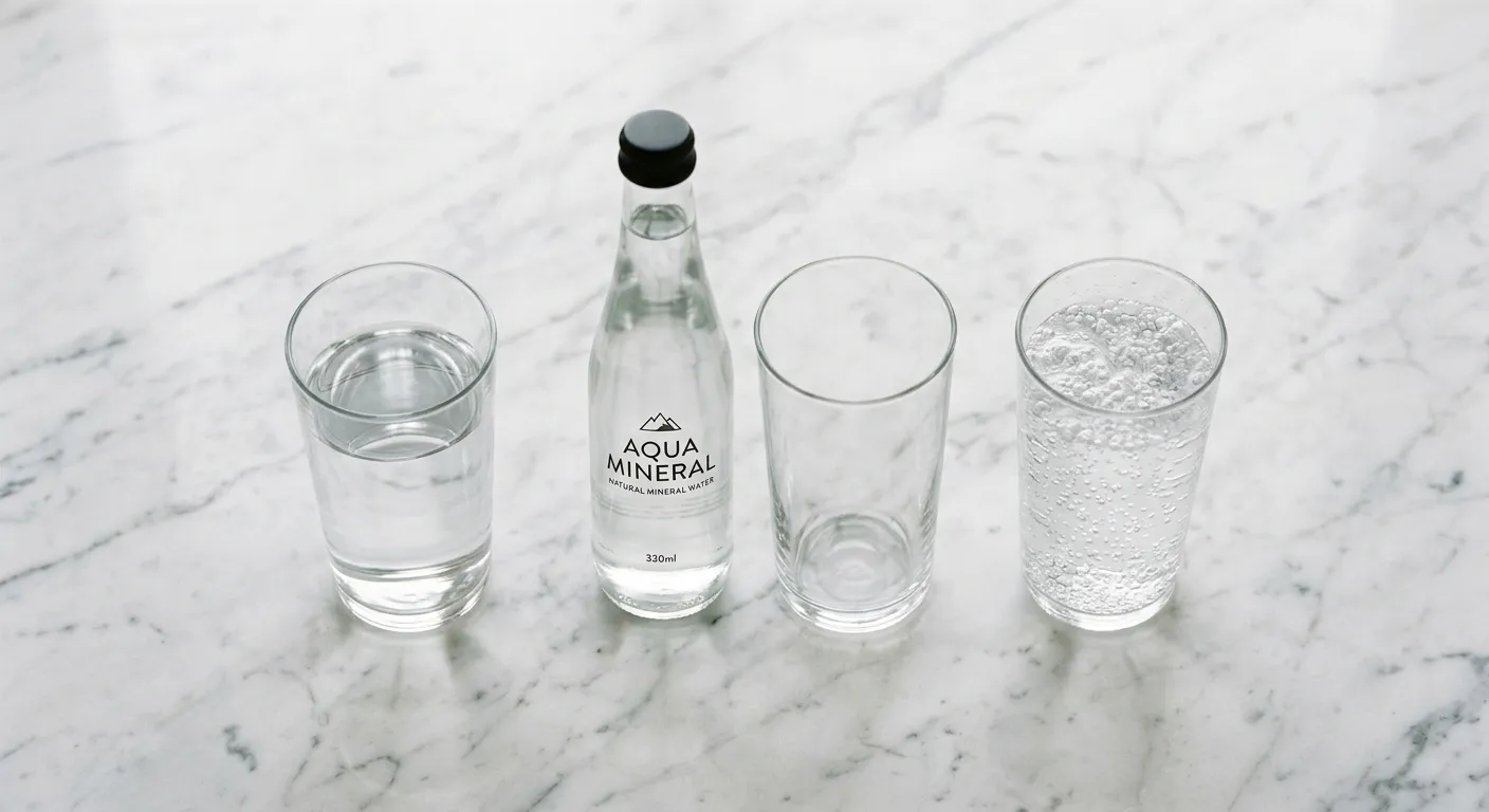 A side-by-side comparison of filtered water, mineral water, and sparkling water