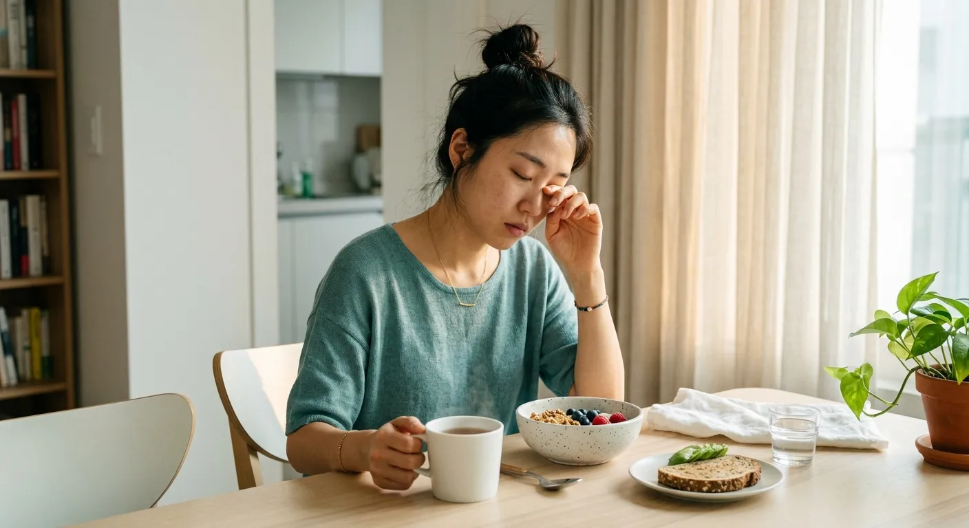 A person showing signs of daytime fatigue from poor sleep
