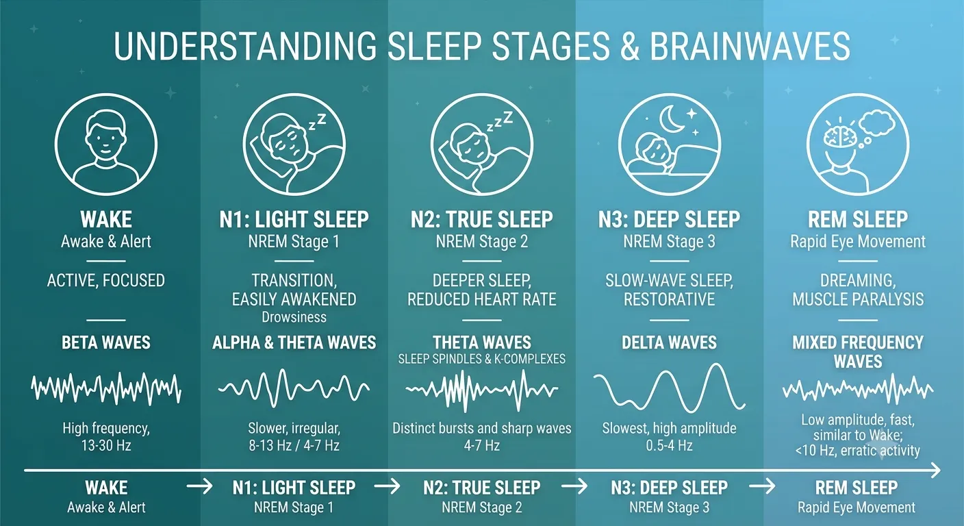 Infographic showing brainwave changes across sleep stages