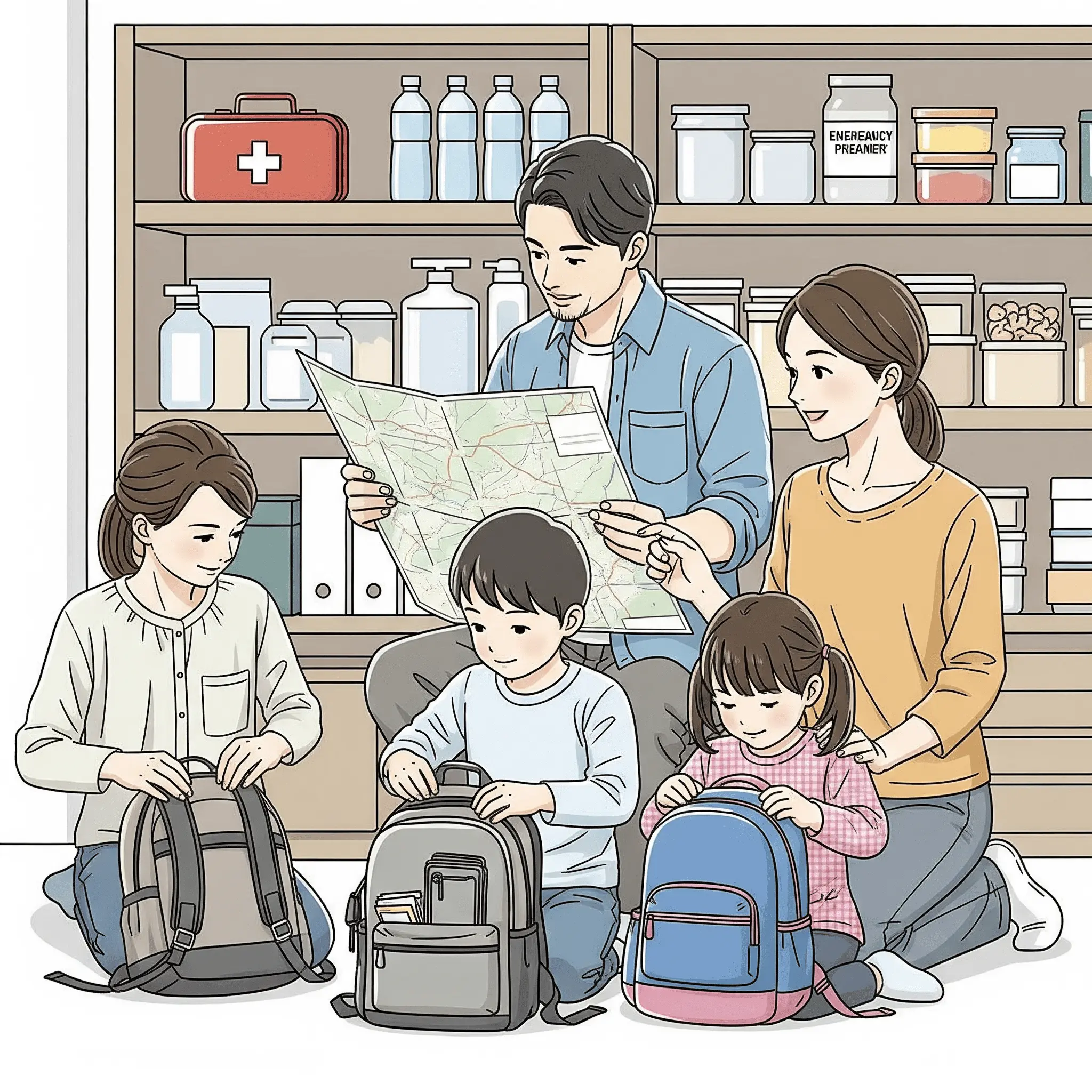 Emergency preparedness supplies and food systematically organized, with Mt. Baekdu and inflation graph in the background infographic