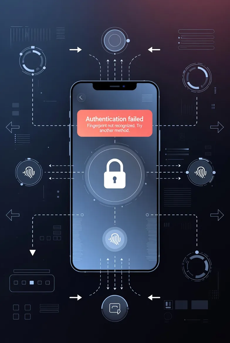 스마트폰 보안 잠금 화면과 데이터 흐름을 표현한 이미지