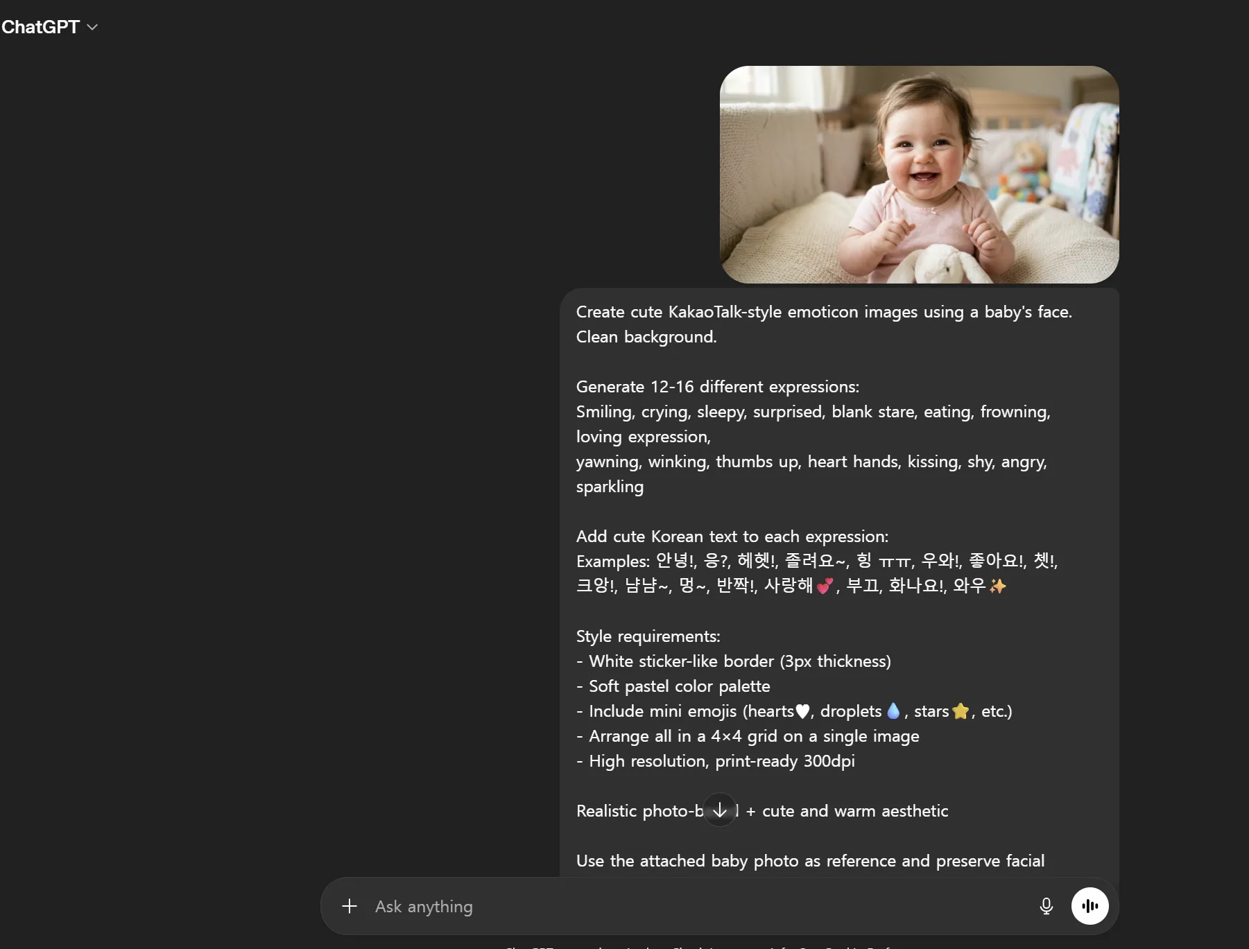Original baby photo vs ChatGPT generated emoticons - facial feature preservation check