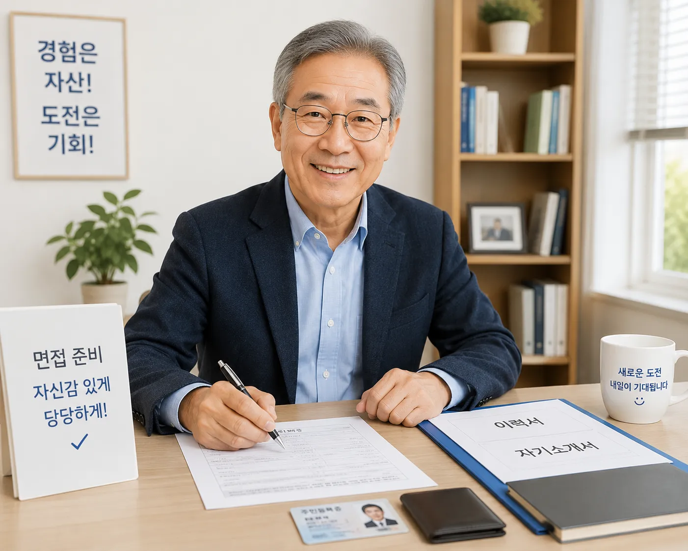 노인 일자리 신청 서류를 꼼꼼히 준비 중인 60대 어르신 — 신분증, 기초연금 수급 증명서 등 준비물