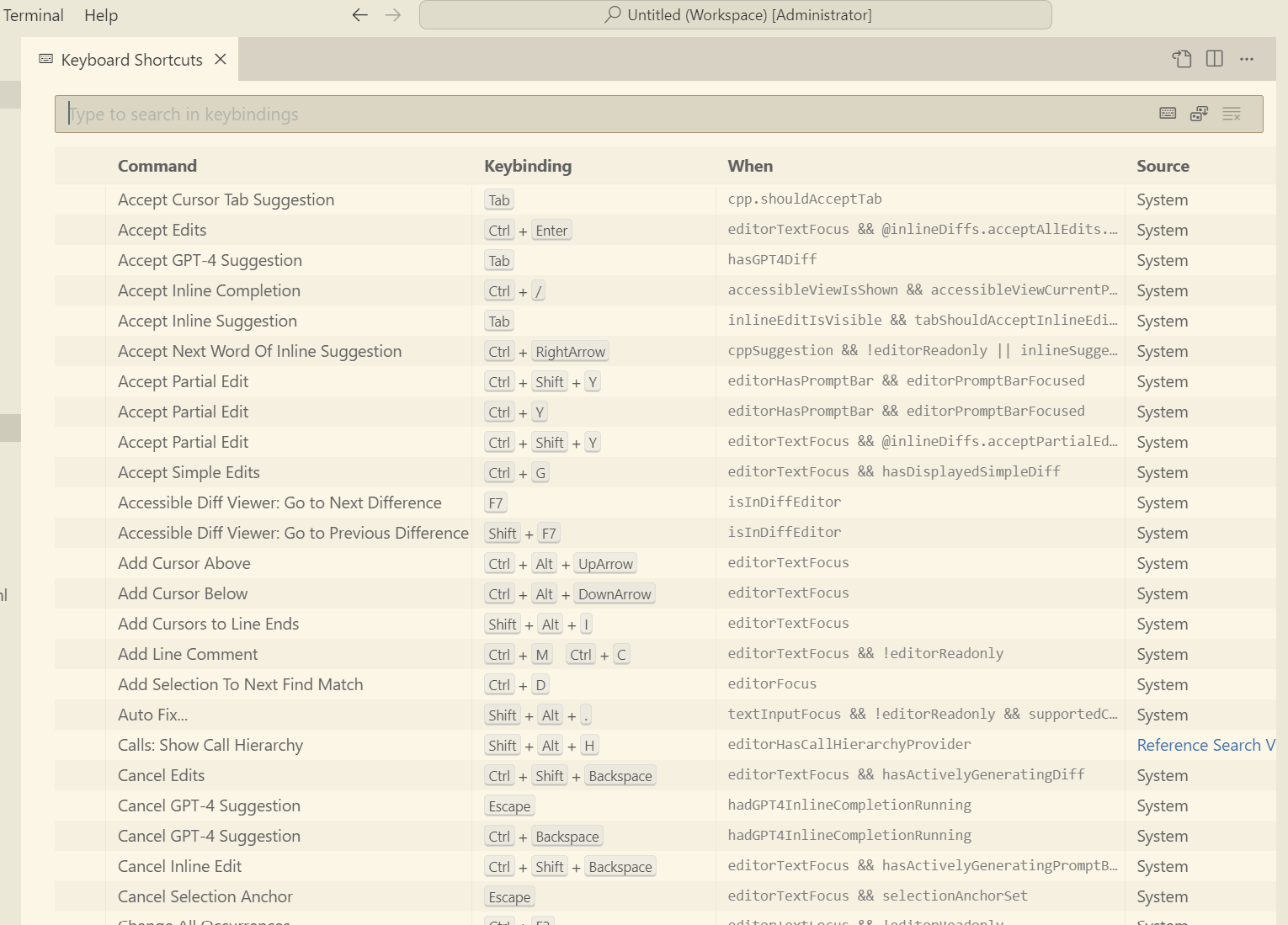 Cursor AI shortcut customization settings screen