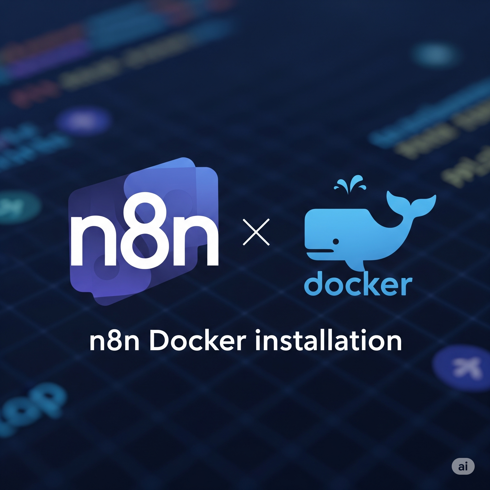 Image with n8n and Docker logos combined, with 'n8n Docker Installation' text overlaid.