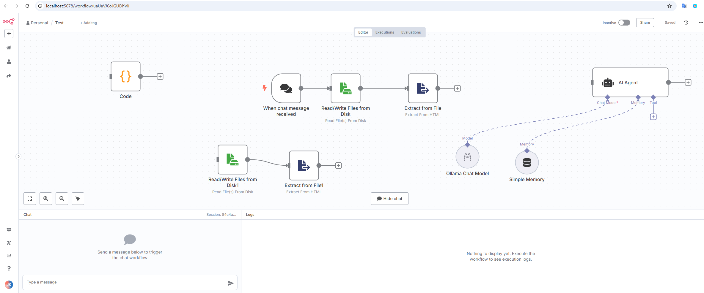 n8n's intuitive node-based editor, showing various function nodes visually connected.