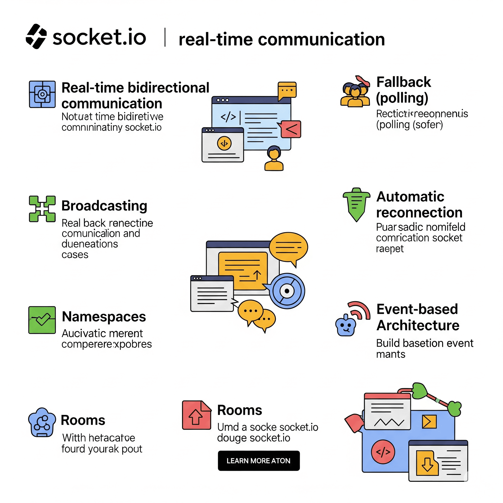 An infographic showing the various features of Socket.io.