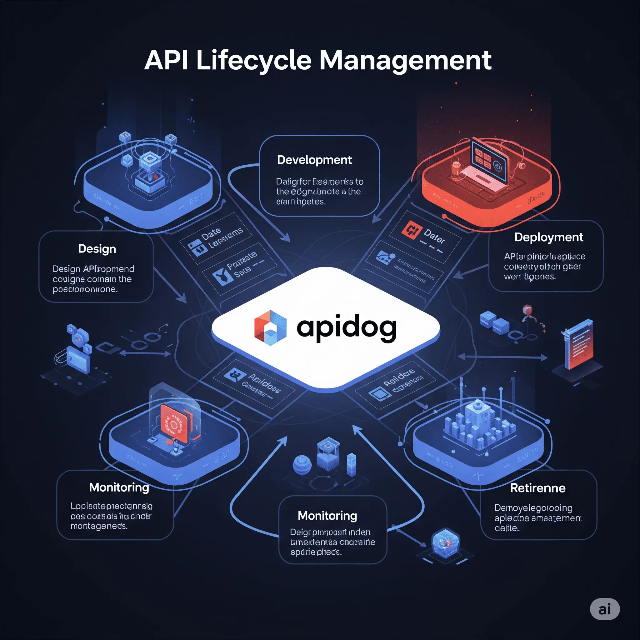 Apidog 로고와 API 디자인, 테스트, 문서화 아이콘이 함께 있는 이미지