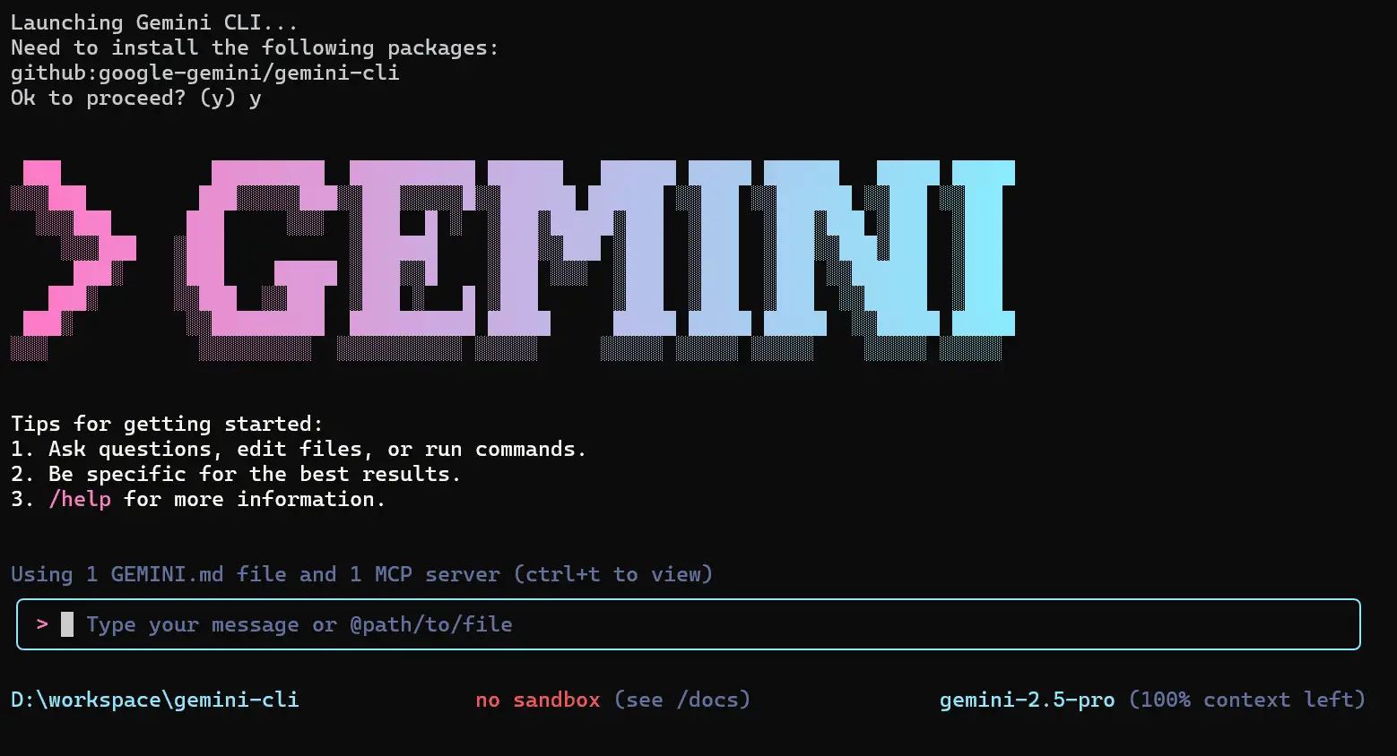 Login option selection on Gemini CLI's first run