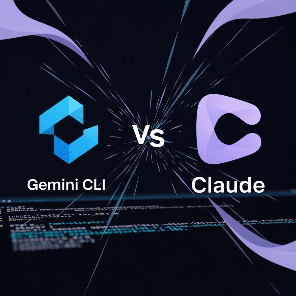 Abstract image of Gemini CLI and Claude logos facing off on a terminal screen