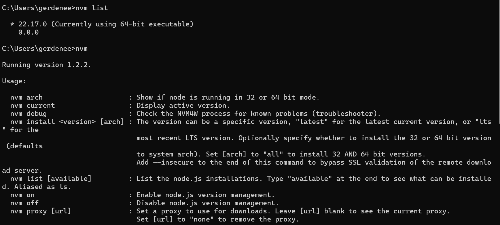 NVM command input screen