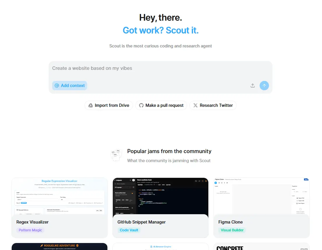 A visualization of the Scout.new AI agent generating code and building a website.
