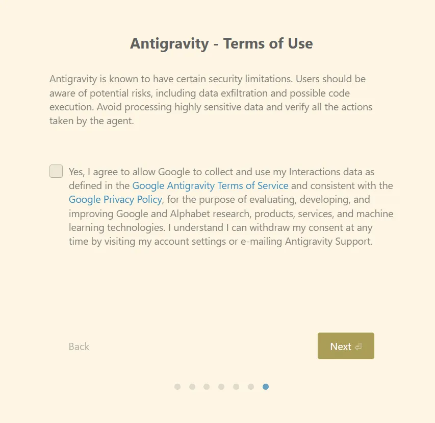 Initial setup screen