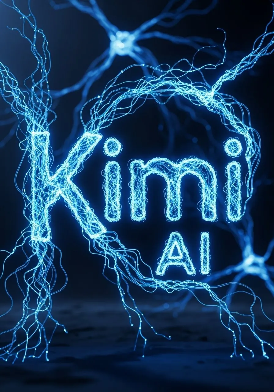 달의 어두운 면을 배경으로 빛나는 Kimi AI 로고를 형상화한 추상적인 이미지, AI 기술의 신비로움과 잠재력을 상징