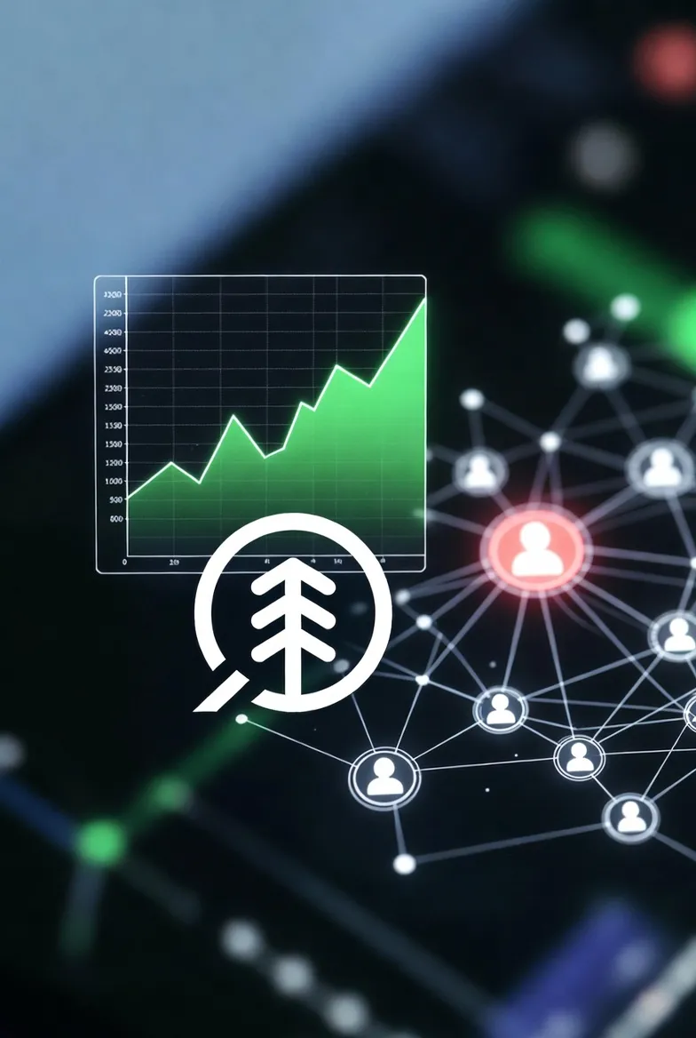 앱러빈 로고와 상승하는 주식 차트, 그리고 모바일 광고 생태계를 추상적으로 표현한 이미지