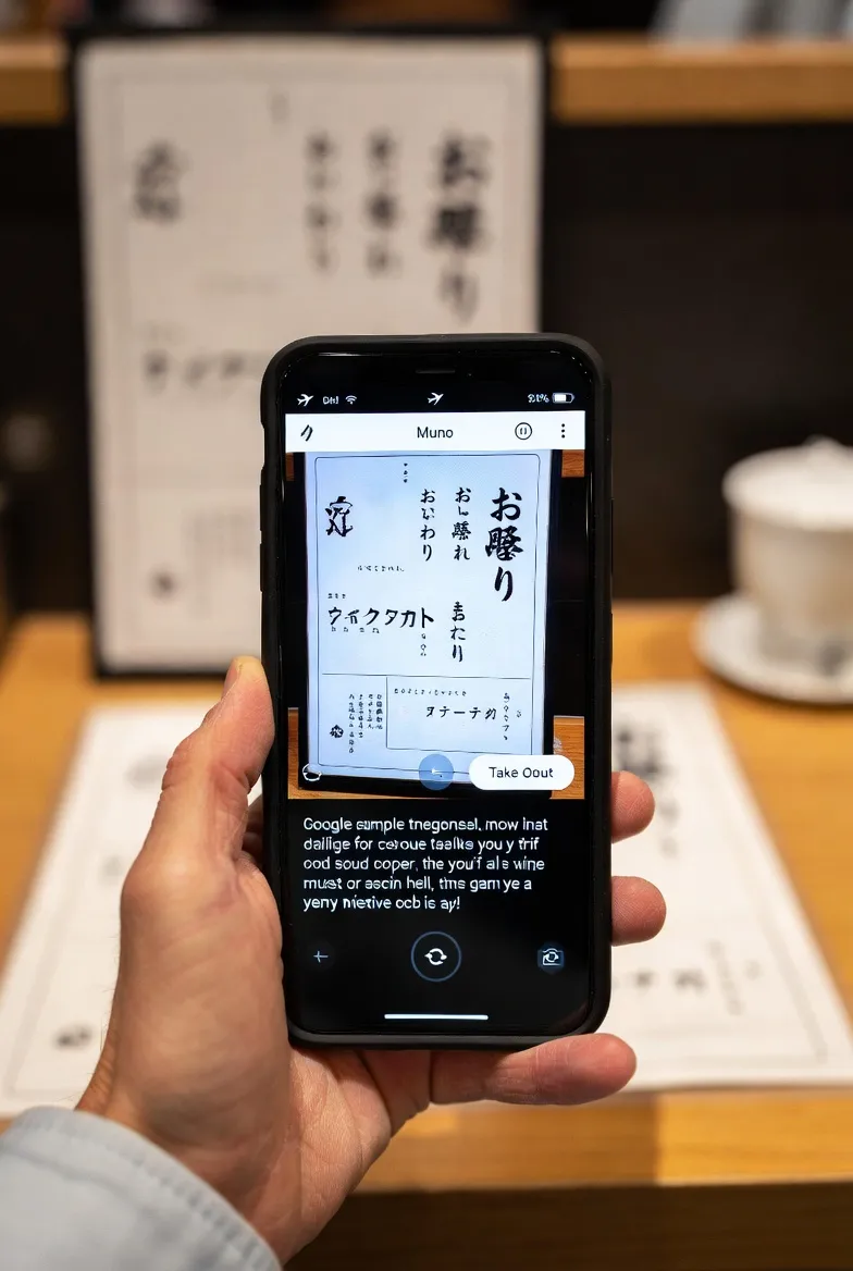 Foreign menu being translated into Korean via Google Lens while in Airplane Mode