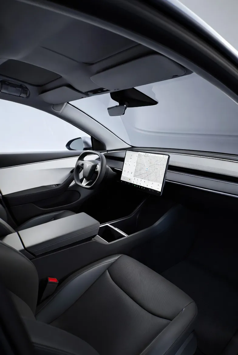 Projected interior of Tesla Cybercab without steering wheel