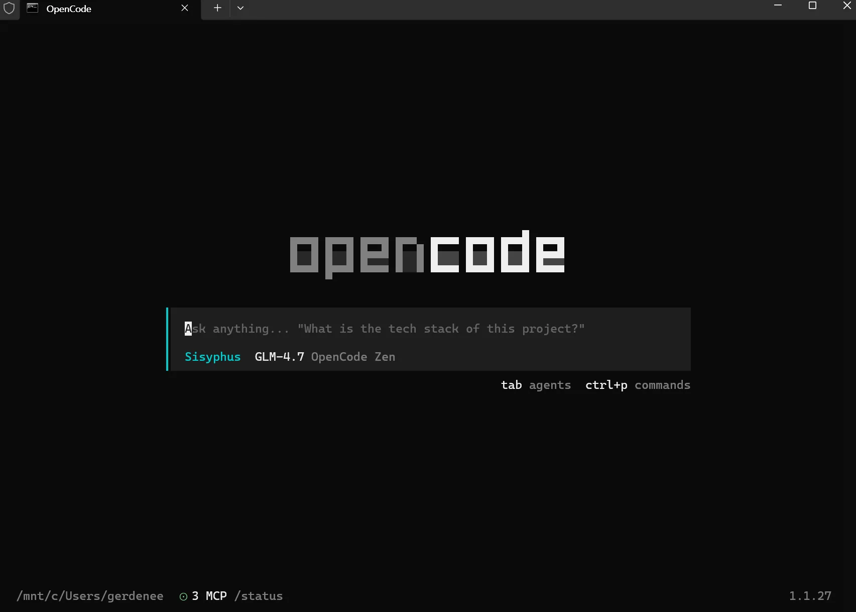 OpenCode execution and Sisyphus agent standby screen