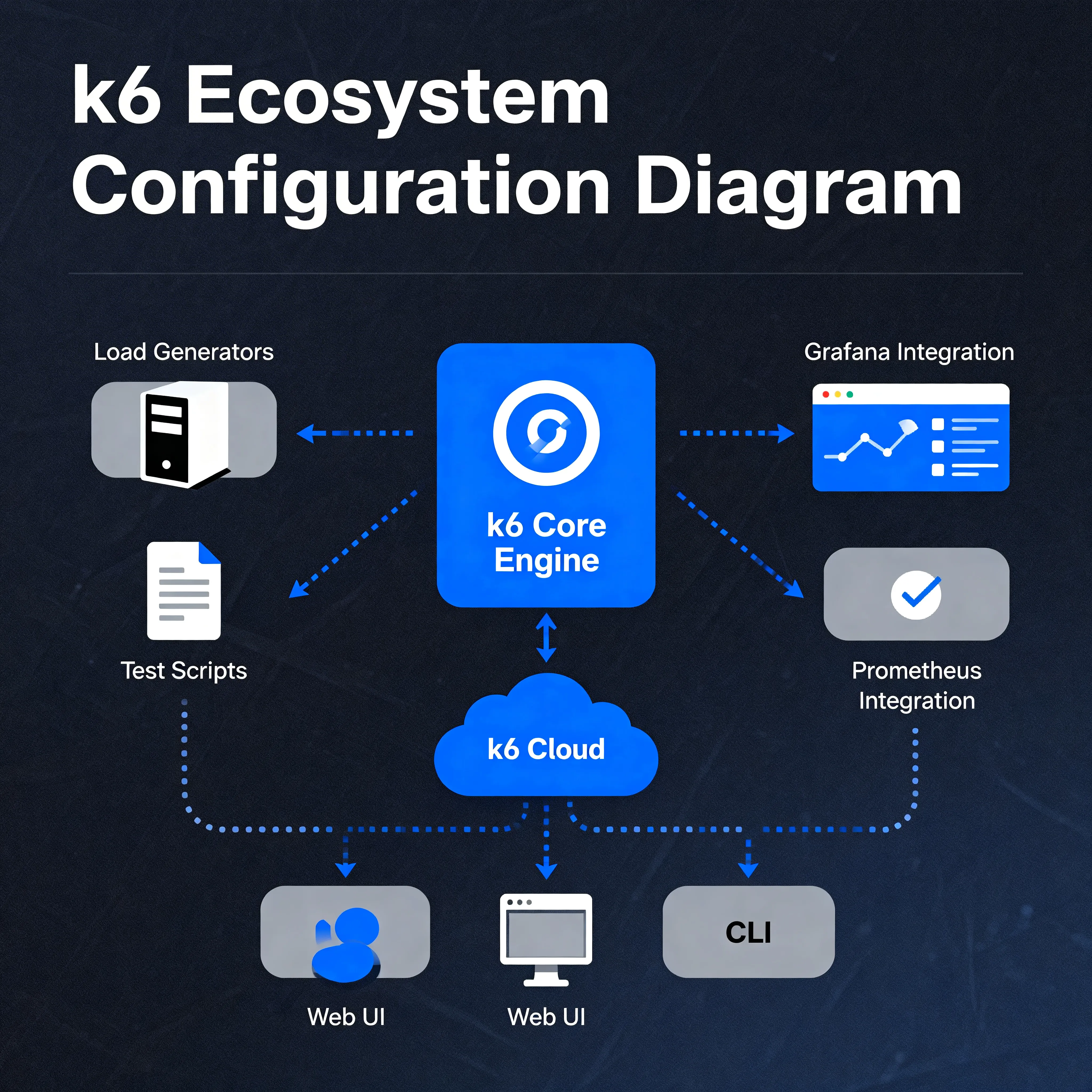 Complete k6 ecosystem architecture diagram