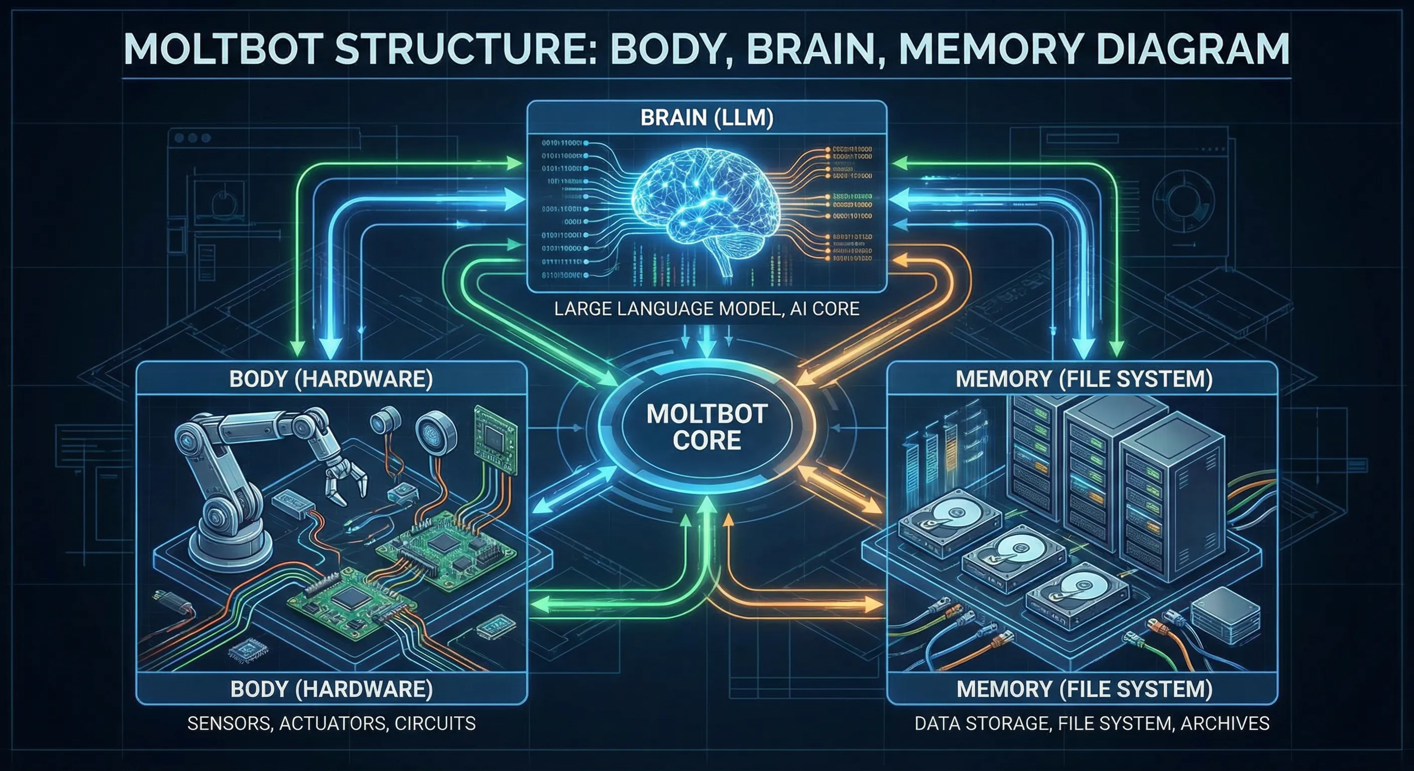 Moltbot 3-Layer Structure Diagram: Vessel, Brain, Soul/Memory