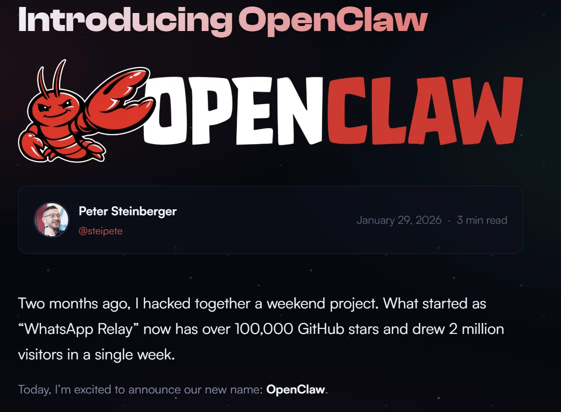 OpenClaw GitHub star growth chart and mascot Robister image