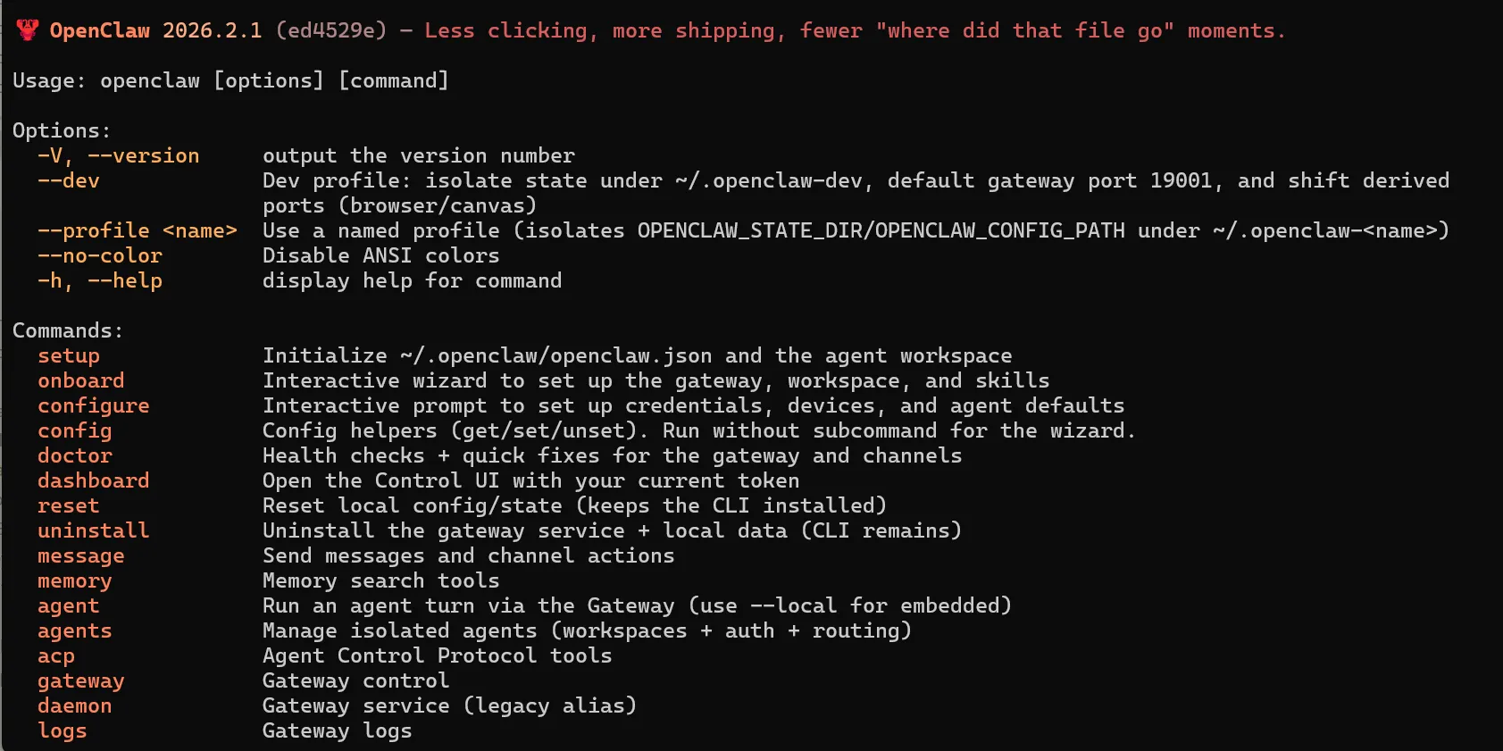 OpenClaw config JSON structure and Telegram BotFather interaction example