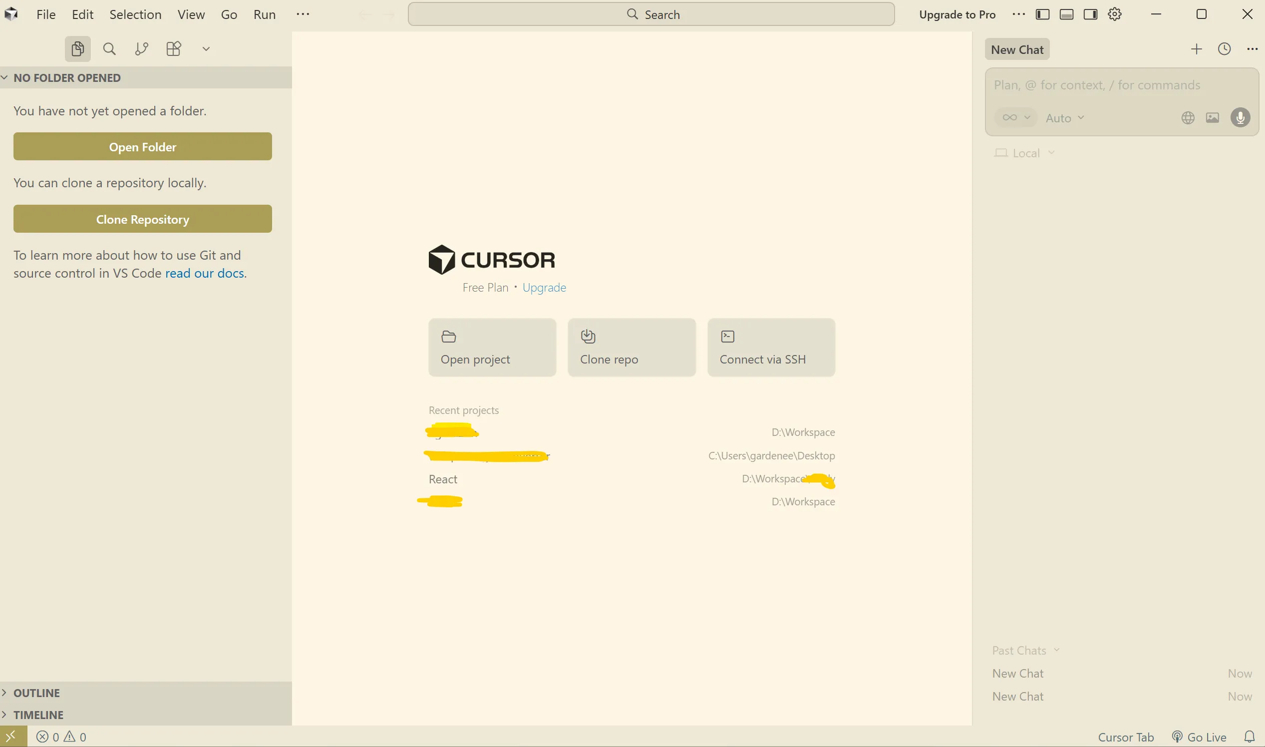 Cursor IDE interface - AI chat panel integrated with code editor, Tab feature suggesting code blocks