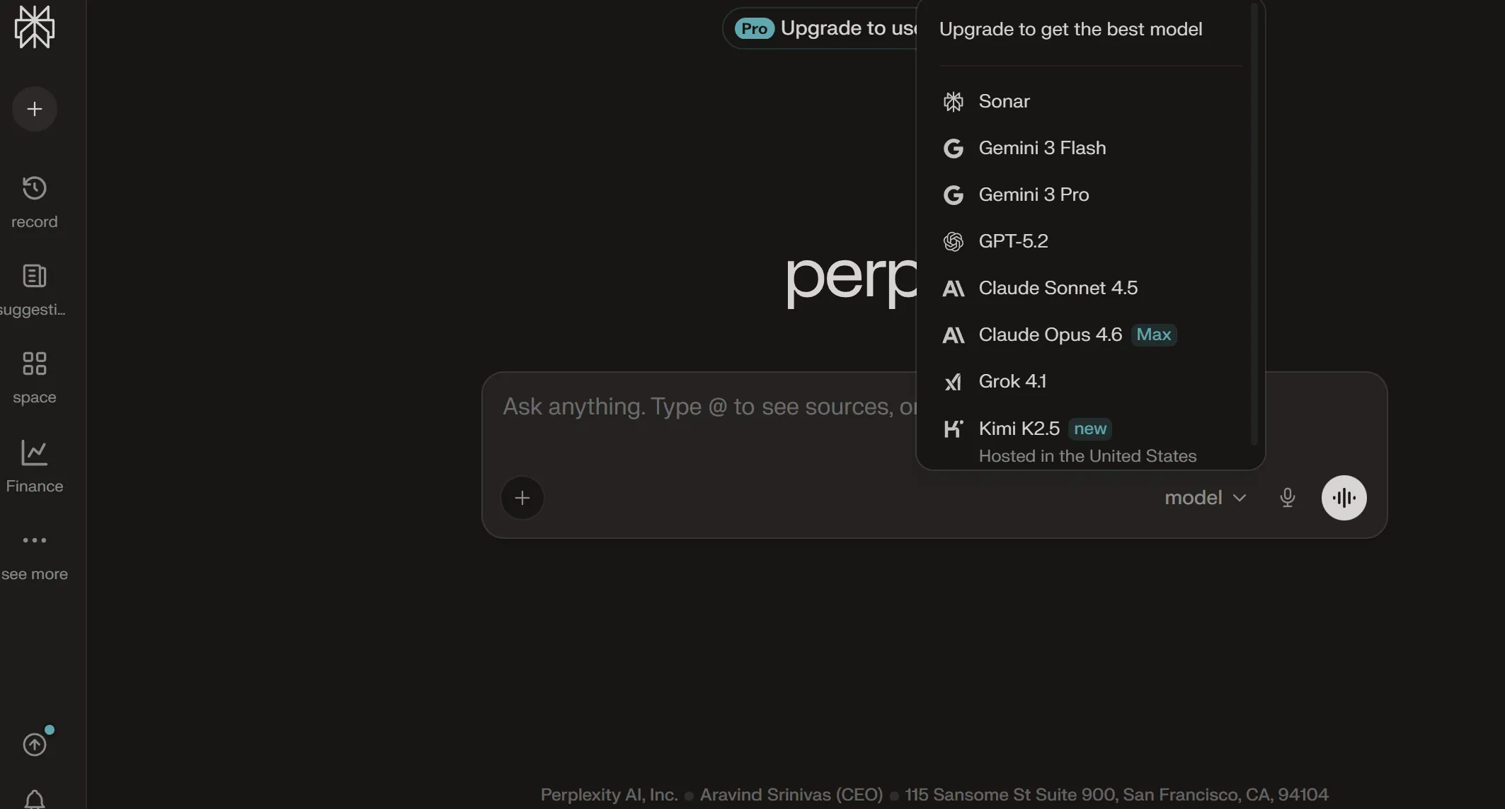 Perplexity AI interface - answers with cited sources and Deep Research mode, source filtering options
