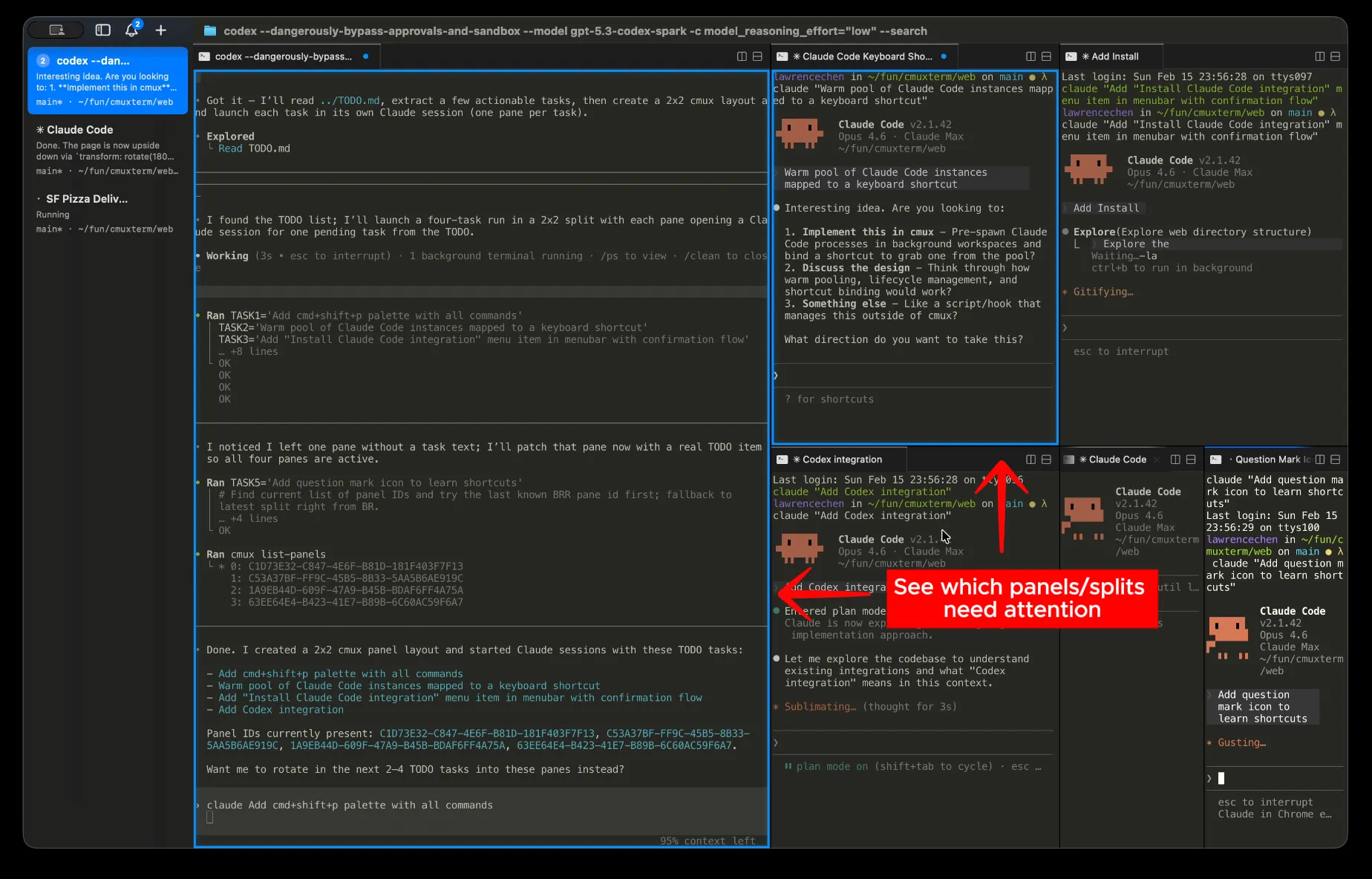 cmux 알림 시스템 - 파란색 링과 알림 패널 인터페이스