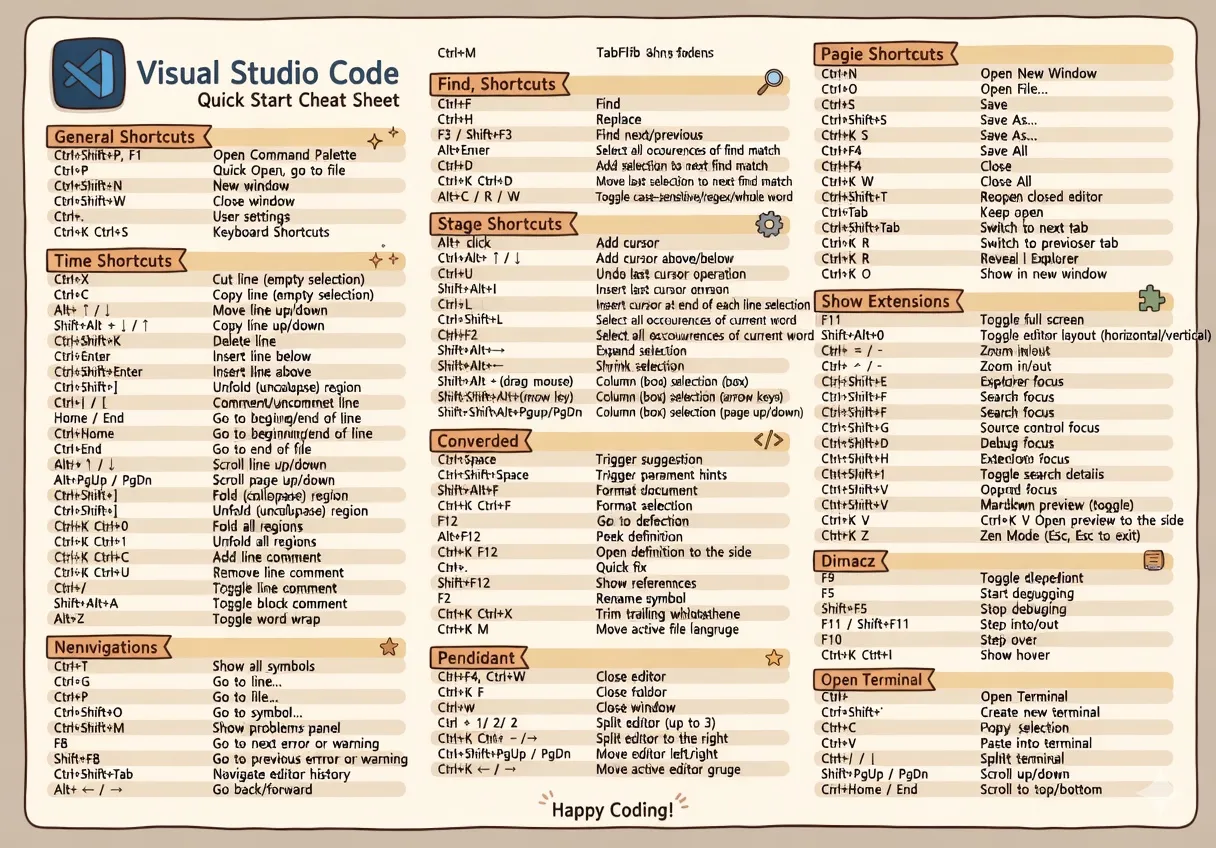 VSCode Keyboard Shortcuts Cheat Sheet for Developers