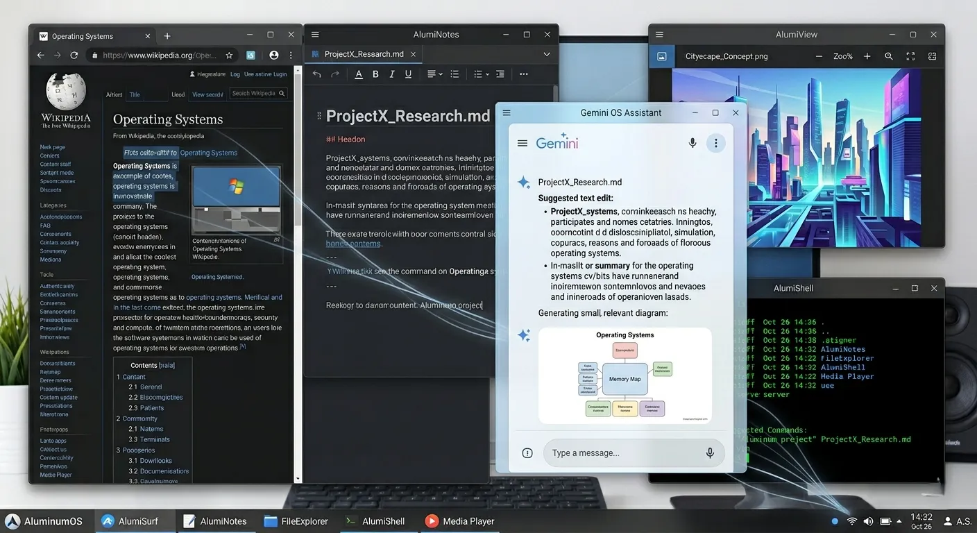 제미나이 AI가 AluminumOS 인터페이스에 통합된 모습 - 컨텍스트 인식 AI 어시스턴트
