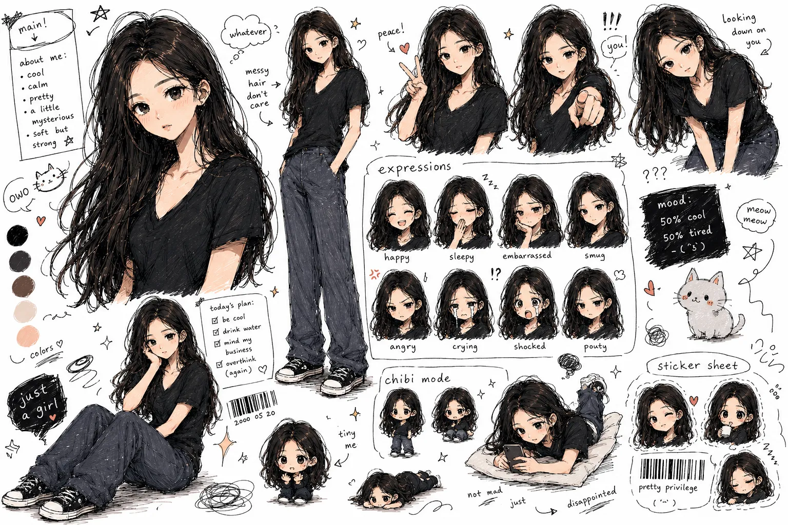 Actual messy doodle character sheet example 3