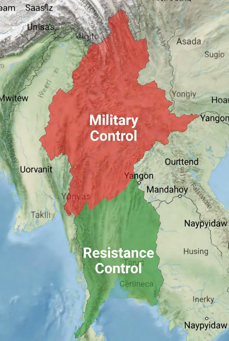 Map of Myanmar Civil War Status 2025: Shrinking Junta Controlled Areas