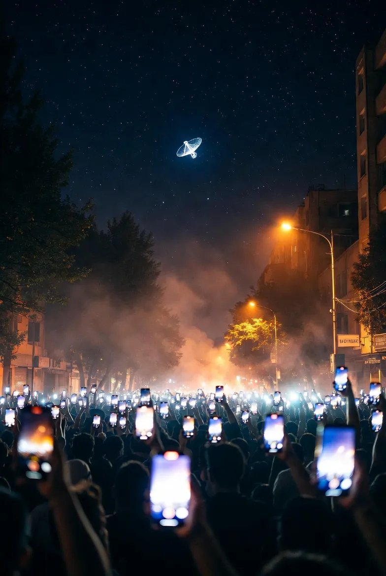 Digitally connected protesters and satellite communication