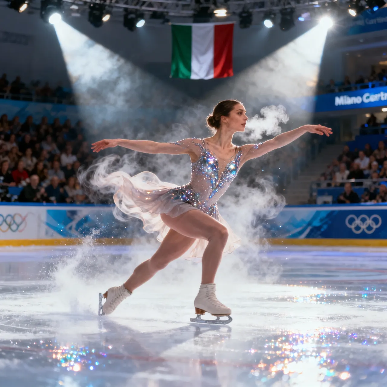 2026 Milano Cortina Winter Olympics Ladies' Singles Free Skating competition scene - brilliant competition moments at Milano Ice Skating Arena