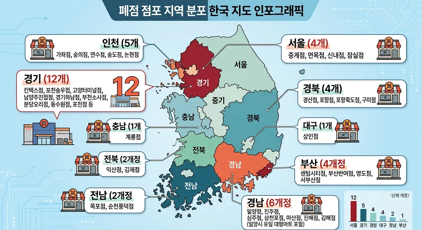홈플러스 2026년 폐점 점포 37개 지역별 분포 현황 지도